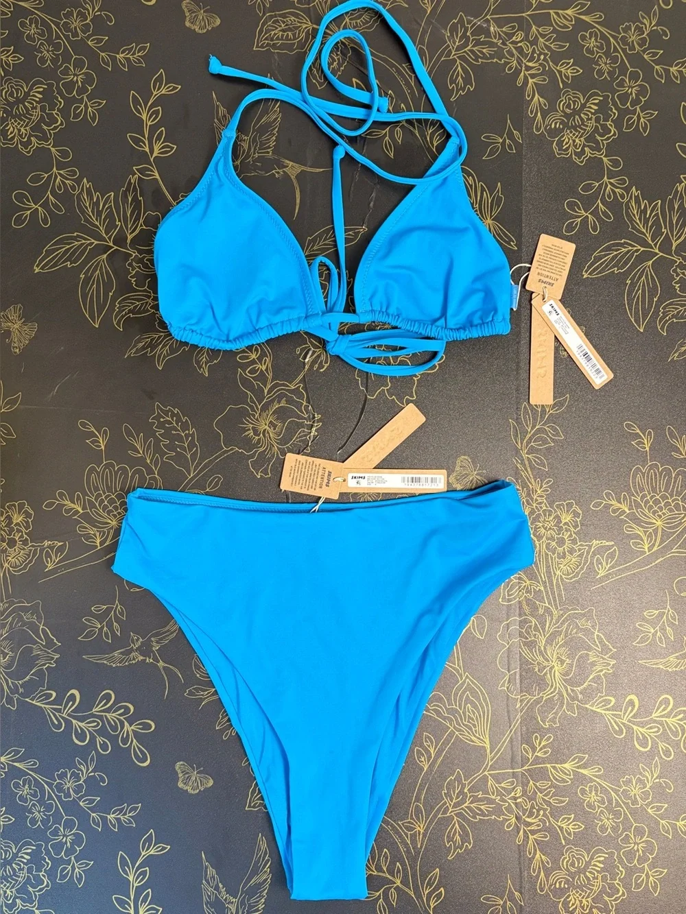 SKIMS Recycled Swim Triangle Bikini Top & Mid Waist Bottom Set | Turquoise | NWT